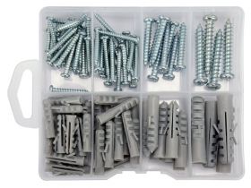 Zestaw 104 sztuk wkrętów i kołków rozporowych