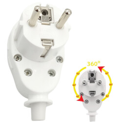 Wtyczka sieciowa 230V Obrotowa kątowa 360st WT-07 Biała ELGOTECH