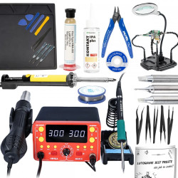 Zestaw serwisowy z YIHUA 902D-IV stacja 2w1, groty T12, narzędzia