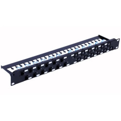 Patch panel 24x Keystone RJ45 Cat6a UTP, 1U, porty ukośne I-PP 24-RU-C6ATSL