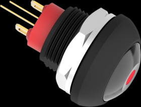 Pushbutton, 1 pole, black, illuminated  (red), 0.12 A/125 VAC, 0.2 A/50 VDC, 13.6 mm, IP68, 2329387-2