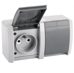 Gniazdo hermetyczne podwójne poziome IP54 grafitowe NORA (4/M/21552170203)