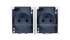 Fala Gniazdo Hermetyczne Podwójne Z/U Ip44 Klapka Przezroczysta Białe...