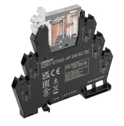 Przekaźnik interfejsowy elektromechaniczny 24V ac/dc Omron SPDT 30V 50mA Szyna DIN bieguny 1 Elektromechanika Wciskane
