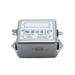 Filtr sieciowy 6A 1-fazowy 470kΩ 115/250 V AC 50 → 60Hz 2 x 3,6mH RS PRO Montaż w obudowie