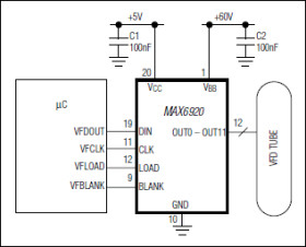 12-Output, 76V, Serial-Interfaced VFD Tube Driver
