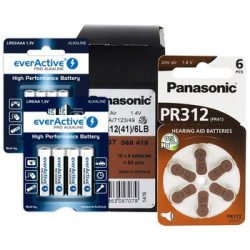 60 x baterie do aparatów słuchowych Panasonic 312 / PR312 + 4szt LR6 / AA + 4szt LR03 / AAA everActive Pro Alkaline