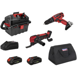 Sealey CP20VCOMBO5EU 3 x SV20 Series Cordless Power Tool Vac Kit 20V Euro Plug