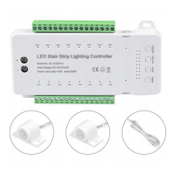 Sterownik LED schodowy 16-kanał. + 2x czujnik PIR, zestaw, kontroler