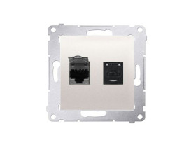 SIMON 54 Gniazdo komputerowe podwójne 2xRJ45 kremowe kat.6 z przesłoną przeciwkurzową D62.01/41 KONTAKT SIMON