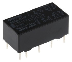 Przekaźnik sygnału, 12V dc, 500 mA, DPDT, montaż PCB, Omron