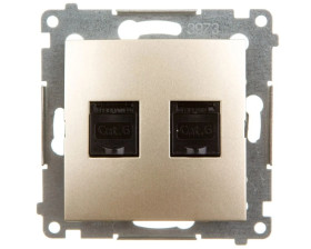 Simon 54 Gniazdo komputerowe podwójne 2xRJ45 kat.6 z przesłoną złoty mat D62.01/44