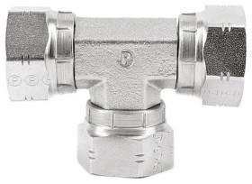 Hydrauliczny adapter teowy gwintowany 6J6MK4S, Connector A G 3/8 żeńskie Connector B G 3/8 żeńskie Parker