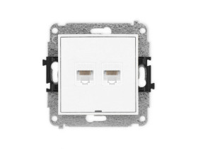MINI Mechanizm gniazda komputerowego podwójnego 2xRJ45, kat. 5e, 8-stykowy, bez pola opisowego biały mat 25MGKBO-2 KARLIK