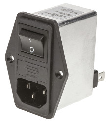 Filtr wejściowy złącza IEC2 2A C14 Schaffner Montaż na panelu 5 x 20mm