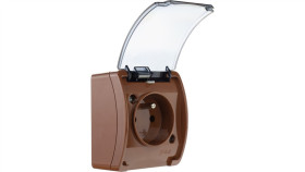 Gniazdo Hermetyczne Pojedyncze 2P+Z Natynkowe Ip44 Brązowe / Przezroczyste...