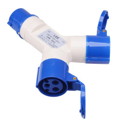 Blue 2 Way Splitter 16A 230V 2P+E IP44