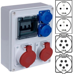 Rozdzielnica budowlana R-BOX IP44 przenośna Wyposażona + 5P/32A + 5P/16A + 2x2P+Z/250V PAWBOL