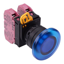 YW1L-A4E02Q0S Blue 22mm Mushroom Maintained Push Button Switch 2NC IP65 IDEC