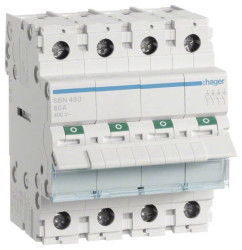 Wyłącznik szary 4 styki 80 A 4 NO 400 V Hager SBN480