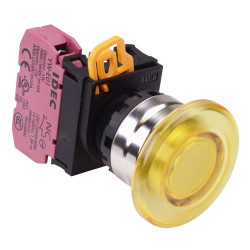 YW4L-A4E01Q0Y Yellow 22mm Metal Bezel Mushroom Maintained Push Button Switch NC IP65 IDEC