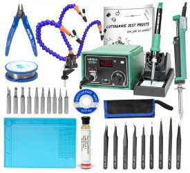 Zestaw stacja lutownicza 937D+ grot cyna topnik odsysacz pincety uchwyt cążki mata plecionka