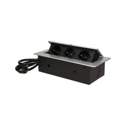 Gniazdo meblowe wpuszczane w blat z płaskim frezowanym rantem i przewodem 1.5m. 3x2P+Z. srebrne OR-AE-1337/G