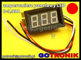 Amperomierz panelowy cyfrowy LED 0-9,99A CZERWONY obudowa