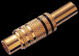 RCA coupling, gold-plated, black ring, f. 6 mm