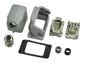 Złącze gniazdo+wtyk; Han Kit; 10330060000; 6 torów; 6B; metal; kątowe 90°; wtyk w obudowie na przewód; śrubowy; z 1 klamrą; 16A;