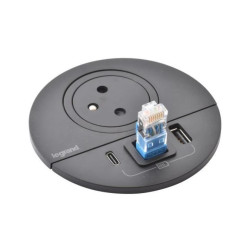 INCARA Gniazdo meblowe DISQ 80 2p+z USB A+C wyjście kablowe 2,0 m czarny 654707