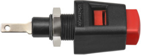 Quick pressure clamp, 12.5 mm, red, 30 VAC/60 VDC, 5 A, flat plug/solder connection, nickel-plated, ESD 6554 / RT