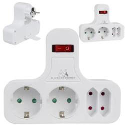 Gniazdko prądowe Maclean, Poczwórne z wyłącznikiem, Nóżką stabilizującą, Typu schuko, 2x2.5A, 2x16A, MCE224 G
