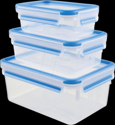 508566 EMSA CLIP &amp; CLOSE food storage container set, blue, 0.55/1.0/2.2