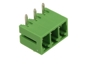 Łączówka; ECH381R-03P; 3 tory; R=3,81mm; 7,2mm; 8A; 300V; na panel; kątowe 90°; zamknięta; lutowany; zielony; Dinkle; RoHS