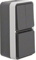 Przełącznik/Gniazdo, W.1 powierzchniowy Berker 47903515, IP55, 250 V/AC, szary, szary błyszczący