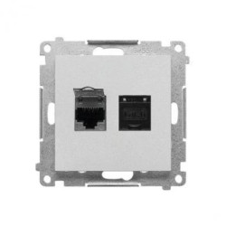 Simon 55 Gniazdo komputerowe podwójne RJ45 kategoria 6, ekranowane z przesłoną przeciwkurzową (moduł) Aluminium mat T62E.01/143