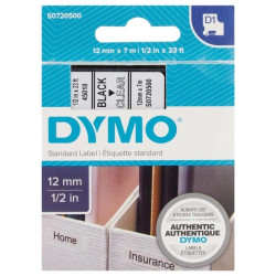 Taśma do drukarek D1 12mm x 7m czarny/przezroczysty S0720500