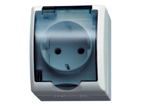 FALA Gniazdo pojedyncze z uziemieniem schuko wieczko przezroczyste biały GNH-1HS/00/d OSPEL