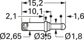 Battery charging and interface contact with probe, waffle, Ø 2.65 mm, travel  3.5 mm, pitch 4 mm, L 22.5 mm, 5110/S-C-1.5NE-AU-2