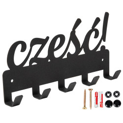 Wieszak metalowy na ubrania klucze czarny mat z napisem Cześć