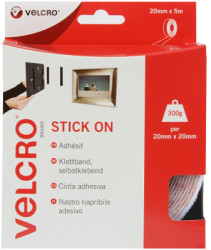 Velcro tape, 20 mm, with adhesive and fleece part, white, 5 m, VEL-EC60216