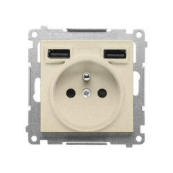 Simon 55 Gniazdo wtyczkowe ze zintegrowaną ładowarką 2xUSB A (moduł), 2.1 A, 5 V DC, 230 V Szampański mat TGZ1ZUSB2AA.01/144