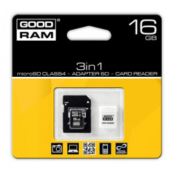 Goodram 3in1 - karta pamięci microSD 16GB 15MB/s klasa 4 + adapter + czytnik