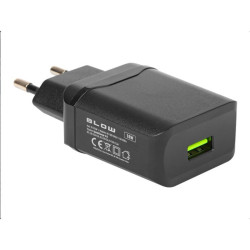 Ładowarka USBx1 siec. Quick Charge QC3.0 18W czarna BLOW