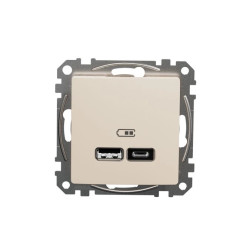 Gniazdo ładowania USB typ A+C 2,4A, beżowe, Sedna Design i Elements SDD112402