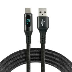 Kabel przewód pleciony USB - USB-C / Typ-C LCD everActive CBB-1CBL 100cm z obsługą szybkiego ładowania do 3A czarny