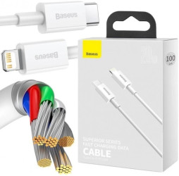 KABEL USB-C - Lightning / iPhone Baseus Superior CATLYS-A02 1m 20W PD Quick Charging BIAŁY PREMIUM