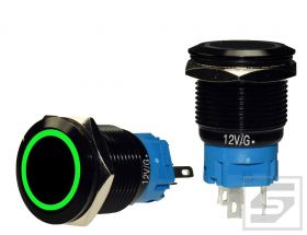 Przycisk LB19BL/G-12V;RING;2A/250V; podświetlenie zielone;monostabilny