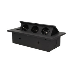 Gniazdo meblowe wpuszczane w blat z grubym rantem 3x 2P+Z czarny OR-AE-1335/B